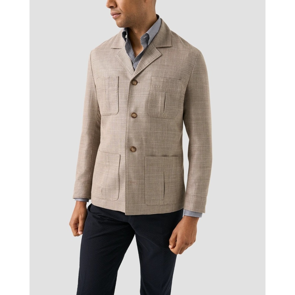 Eton Wool Linen Silk Sartorial Jacket Mens 2XL Unstructured Blazer Tailored Tan
